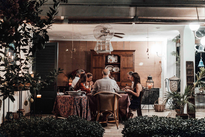 Family having dinner in dining room